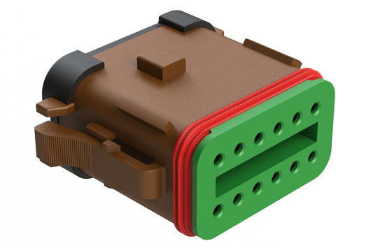 AT06-12SA-SSBRN 12-Way Plug, Female Connector with A Position Key and Solid Rear Grommet and Endcap, Wedgelock included, Brown