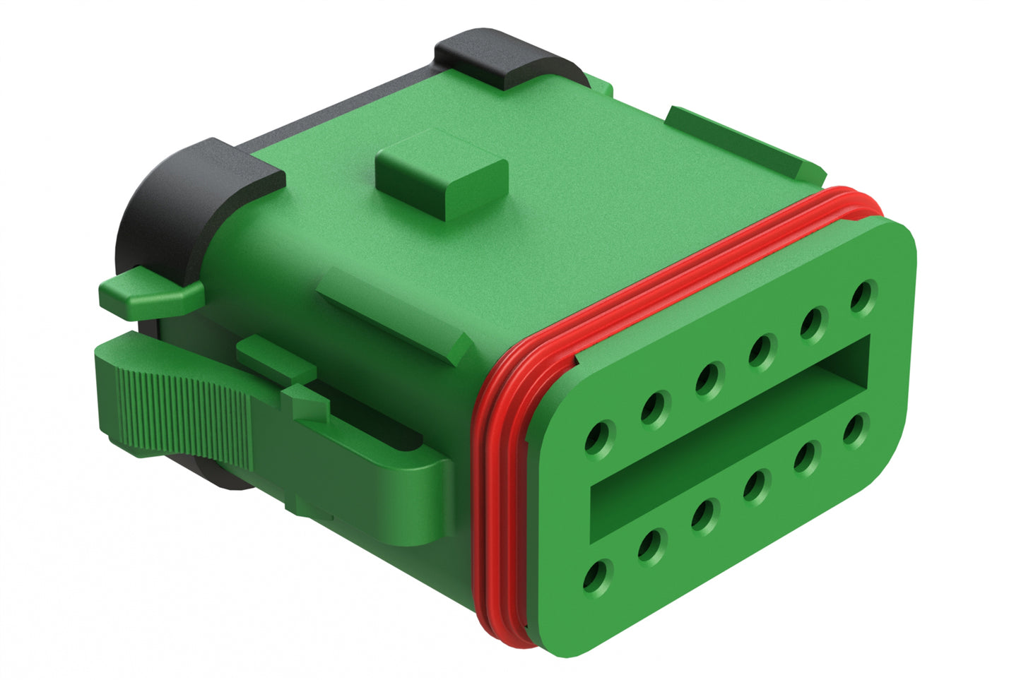 AT06-12SA-SSGRN 12-Way Plug, Female Connector with A Position Key and Solid Rear Grommet and Endcap, Wedgelock included, Green