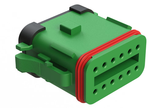 AT06-12SA-SSGRN 12-Way Plug, Female Connector with A Position Key and Solid Rear Grommet and Endcap, Wedgelock included, Green