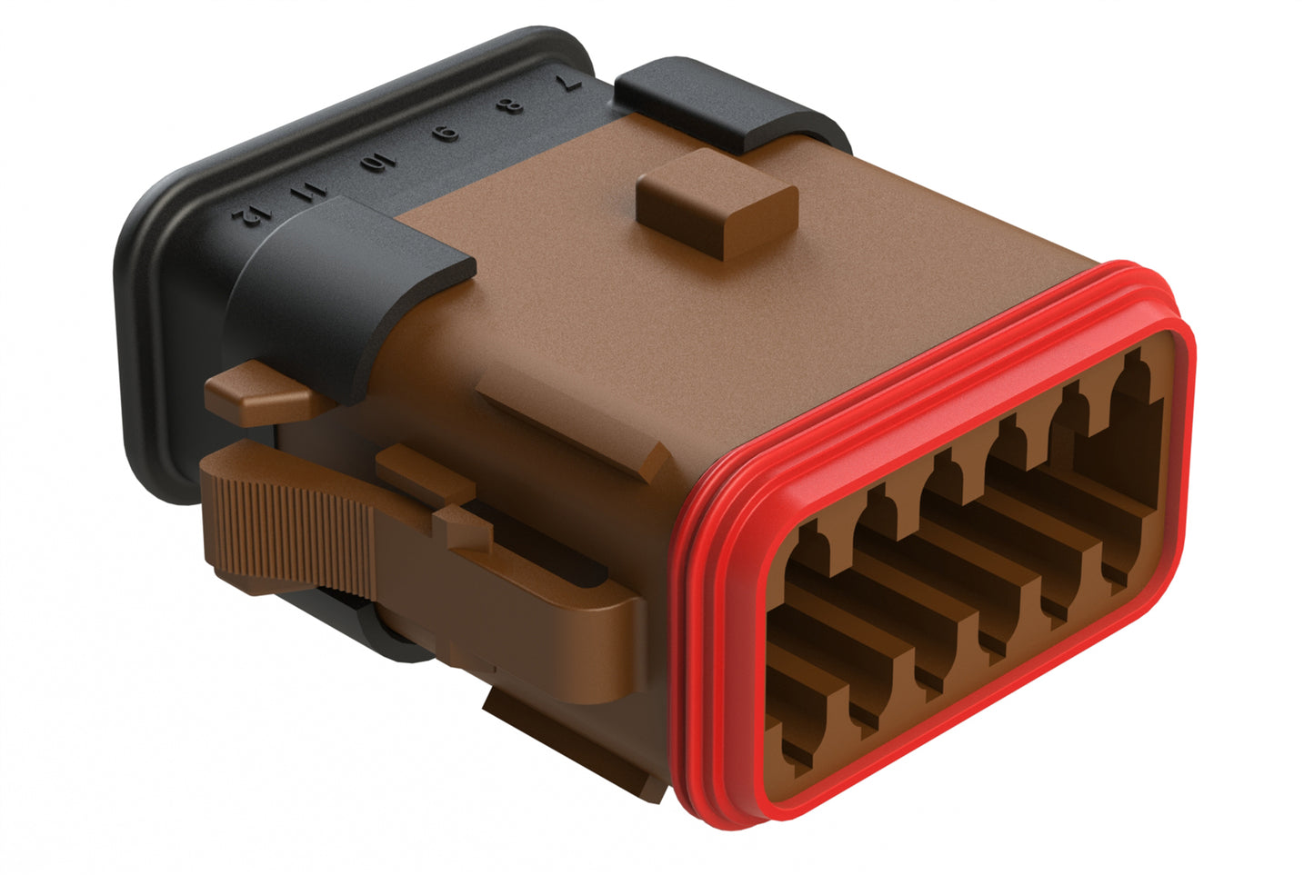 AT06-12SB-SR2BR 12-Way Plug, Female Connector with B Position Key and Reduced Diameter Seal, Strain Relief Endcap, Brown