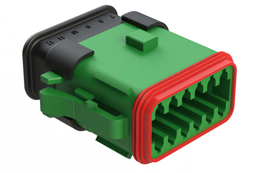 AT06-12SB-SR2GN 12-Way Plug, Female Connector with B Position Key and Reduced Diameter Seal, Strain Relief Endcap, Green