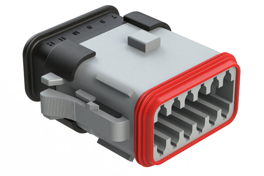 AT06-12SB-SRGRY 12-Way Plug Female Connector with Strain Relief Endcap, Standard Seal, B Position Key, Grey