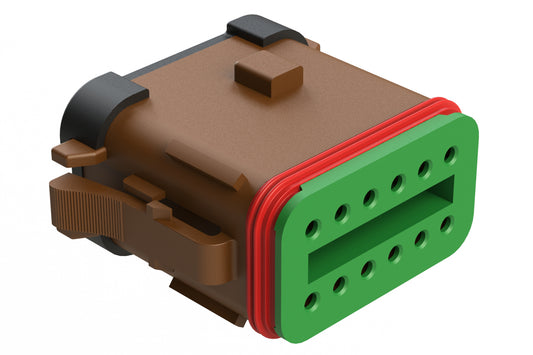 AT06-12SB-SSBRN 12-Way Plug, Female Connector with A Position Key and Solid Rear Grommet and Endcap, Wedgelock included, Brown
