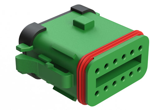 AT06-12SB-SSGRN 12-Way Plug, Female Connector with A Position Key and Solid Rear Grommet and Endcap, Wedgelock included, Green