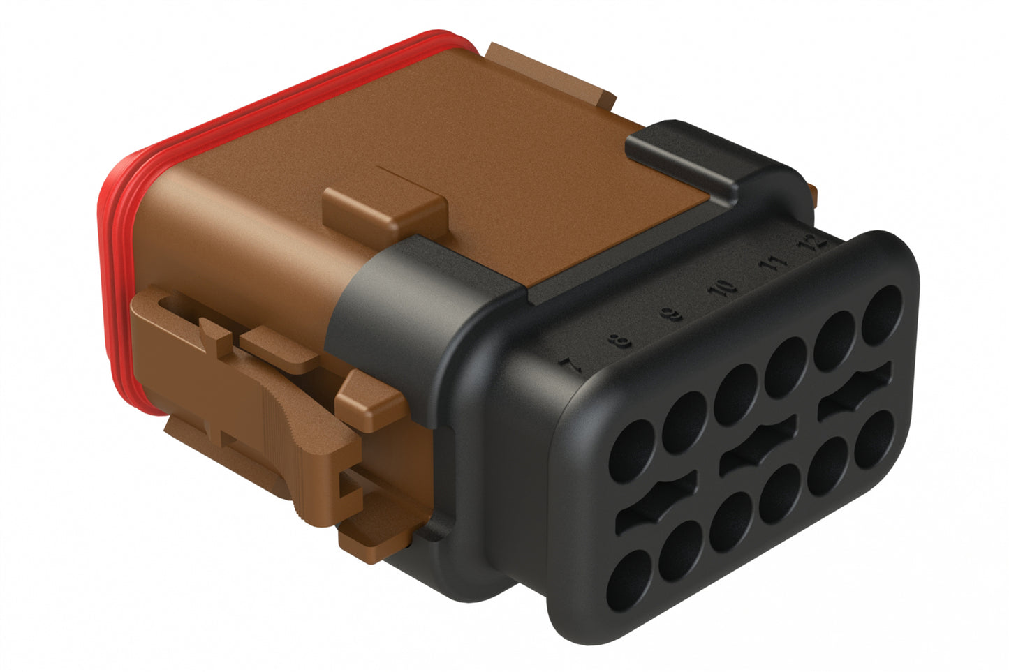 AT06-12SC-SR2BR 12-Way Plug, Female Connector with C Position Key and Reduced Diameter Seal, Strain Relief Endcap, Brown