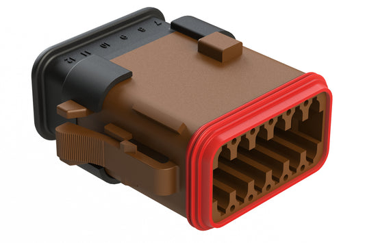 AT06-12SC-SRBR 12-Way Plug Female Connector with Strain Relief Endcap, Standard Seal, C Position Key, Brown