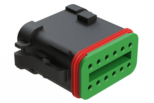 AT06-12SC-SSBLK 12-Way Plug, Female Connector with C Position Key and Solid Rear Grommet and Endcap, Wedgelock included, Black