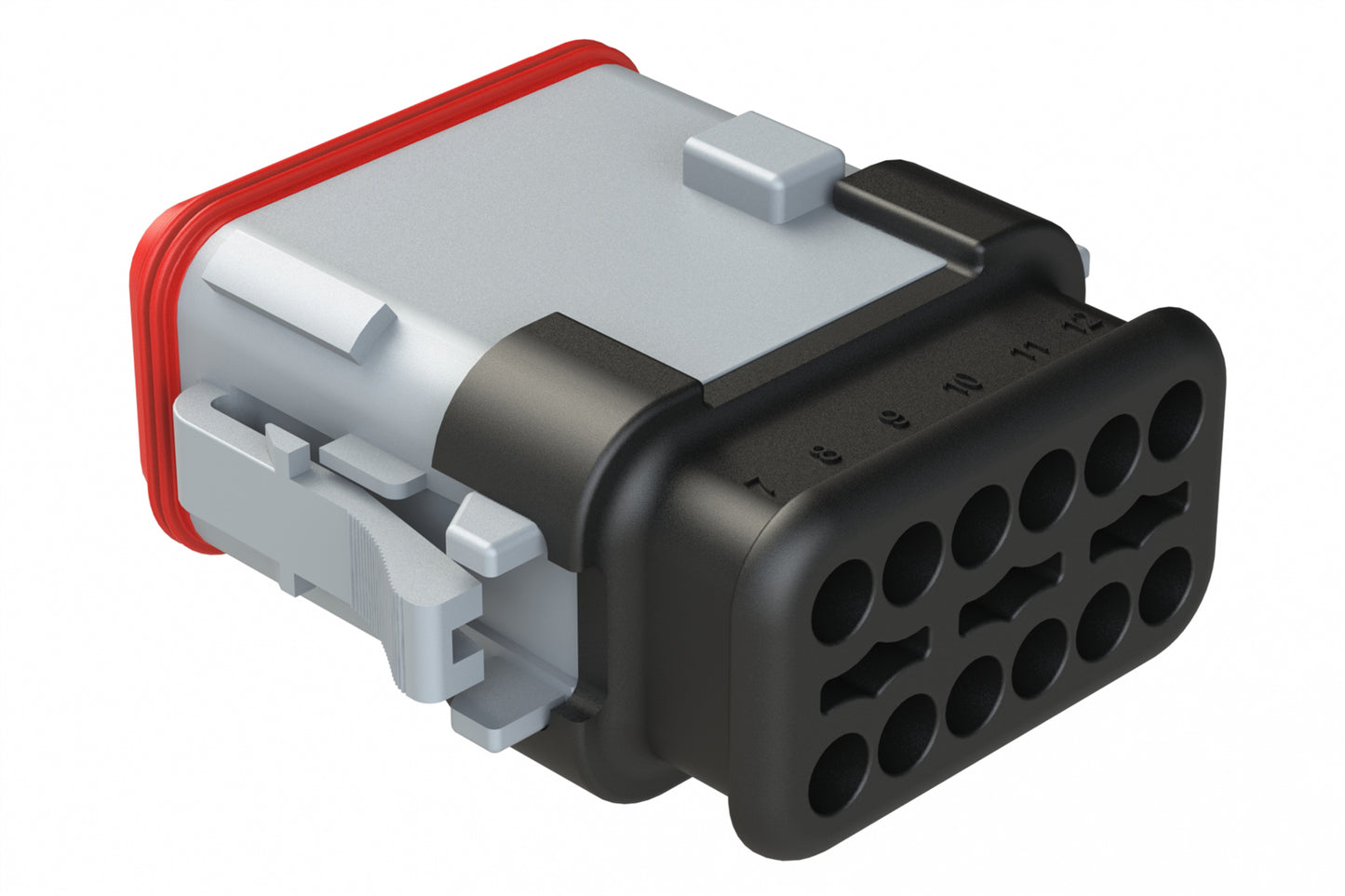 AT06-12SD-SR2GRY 12-Way Plug, Female Connector with D Position Key and Reduced Diameter Seal (E-Seal) and Strain Relief End Cap, Grey