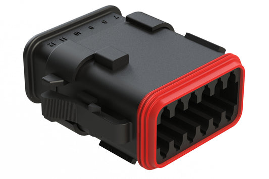 AT06-12SD-SRBK 12-Way Plug Female Connector with Strain Relief Endcap, Standard Seal, D Position Key, Black