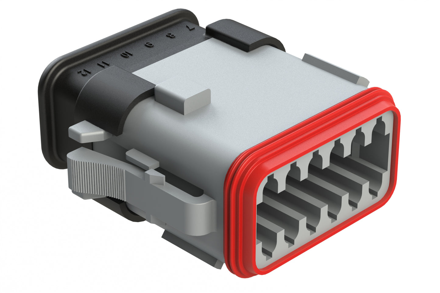 AT06-12SD-SRGRY 12-Way Plug Female Connector with Strain Relief Endcap, Standard Seal, D Position Key, Grey