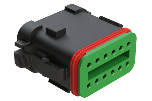 AT06-12SD-SSBLK 12-Way Plug, Female Connector with D Position Key and Solid Rear Grommet and Endcap, Wedgelock included, Black