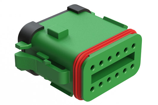 AT06-12SD-SSGRN 12-Way Plug, Female Connector with D Position Key and Solid Rear Grommet and Endcap, Wedgelock included, Green