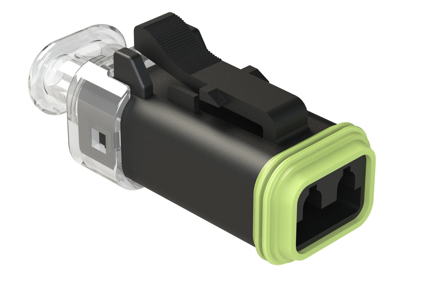 AT06-2S-LED1224VR 2 Position LED Plug, Socket, 12V or 24V, RVP Circuit, Reduced Diameter Seal, Clear Endcap, Green LED, Black