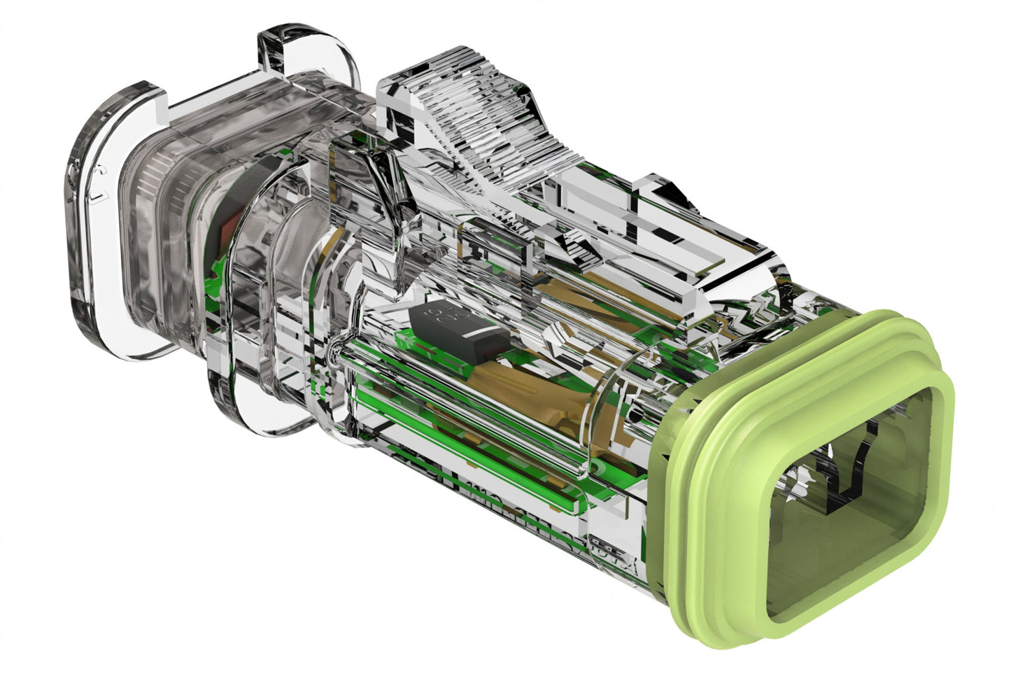 AT06-2S-LED12VR1-OMC 2 Position LED Overmold Plug, Socket, 12V, Clear Body, RVP Circuit, Reduced Diameter Seal, Green LED