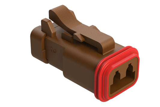 AT06-2S-MM01BRN 2-Way Plug, Black Female Connector with Reduced Diameter Seal (E-Seal) and Enhanced Seal Retention (P012) and End Cap, Brown