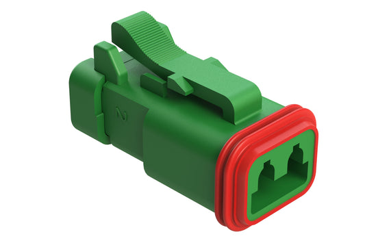 AT06-2S-MM01GRN 2-Way Plug, Green Female Connector with Reduced Diameter Seal (E-Seal) and Enhanced Seal Retention (P012) and End Cap, Green