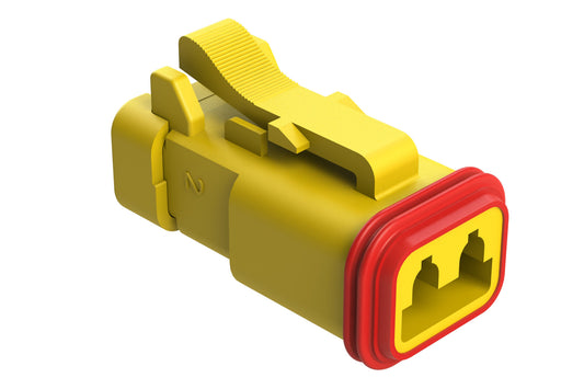 AT06-2S-MM01YEL 2-Way Plug, Black Female Connector with Reduced Diameter Seal (E-Seal) and Enhanced Seal Retention (P012) and End Cap, Yellow