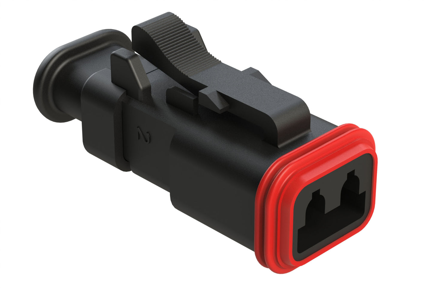 AT06-2S-SR01BLK 2-Way Plug Female Connector with Strain Relief Endcap, Standard Seal, Black. DT06-2S-EP11
