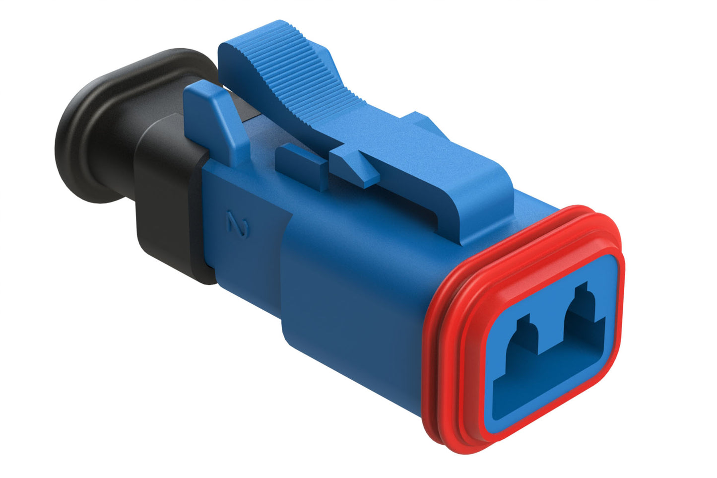 AT06-2S-SR01BLU 2-Way Plug Female Connector with Strain Relief Endcap, Standard Seal, Blue