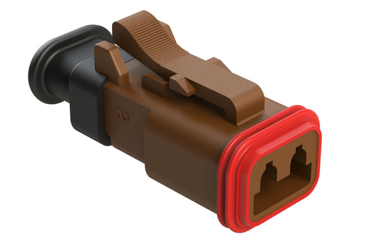 AT06-2S-SR01BRN 2-Way Plug Female Connector with Strain Relief Endcap, Standard Seal, Brown