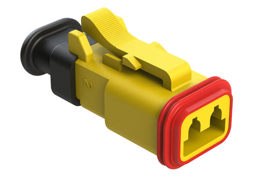 AT06-2S-SR01YEL 2-Way Plug Female Connector with Strain Relief Endcap, Standard Seal, Yellow