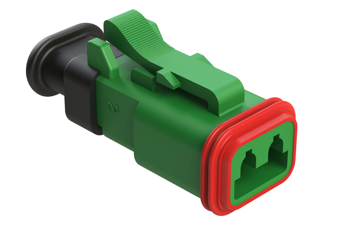 AT06-2S-SR02GRN 2-Way Plug Female Connector with Strain Relief Endcap, Reduced Seal, Green