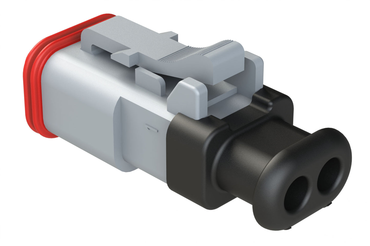 AT06-2S-SR02GRY 2-Way Plug Female Connector with Strain Relief Endcap, Reduced Seal, Grey. DT06-2S-CE13