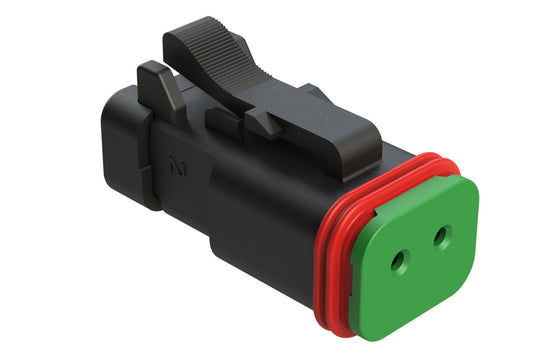 AT06-2S-SS01BLK 2-Way Receptacle, Female Connector with Solid Rear Grommet and Endcap, Black