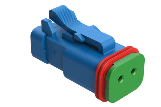 AT06-2S-SS01BLU 2-Way Receptacle, Female Connector with Solid Rear Grommet and Endcap, Blue