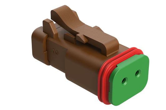 AT06-2S-SS01BRN 2-Way Receptacle, Female Connector with Solid Rear Grommet and Endcap, Brown