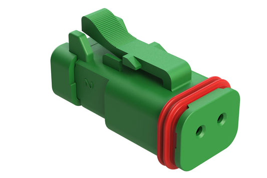 AT06-2S-SS01GRN 2-Way Receptacle, Female Connector with Solid Rear Grommet and Endcap, Green