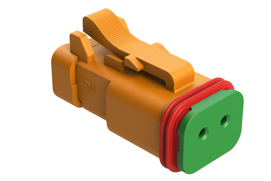 AT06-2S-SS01ORG 2-Way Receptacle, Female Connector with Solid Rear Grommet and Endcap, Orange