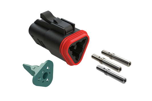 AT06-3S-KIT01BLK 3 Position Plug, Wedge and Contacts Kit, Socket, Black