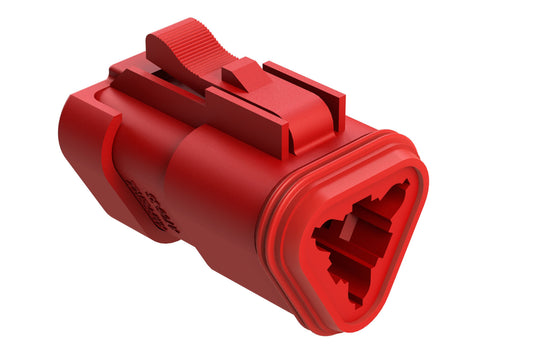 AT06-3S-MM01RED 3-Way Plug, Female Connector with Reduced Diameter Seal (E-Seal) and End Cap, Red