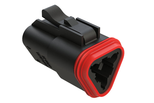 AT06-3S-RD01BLK 3-Way Plug, Black Female Connector with Reduced Diameter Seal (E-Seal), Black. DT06-3S-CE02, DT06-3S-CE06