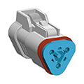 AT06-3S-RJL120 3-Way Plug, J-1939, 120 OHM Resistor, Grey, End Cap, Latch Guard (Blue wedgelock included). DT06-3S-PE01