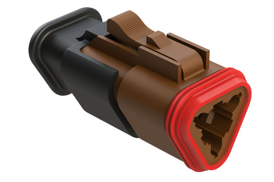 AT06-3S-SR01BRN 3-Way Plug Female Connector with Strain Relief Endcap with Standard Seal, Brown