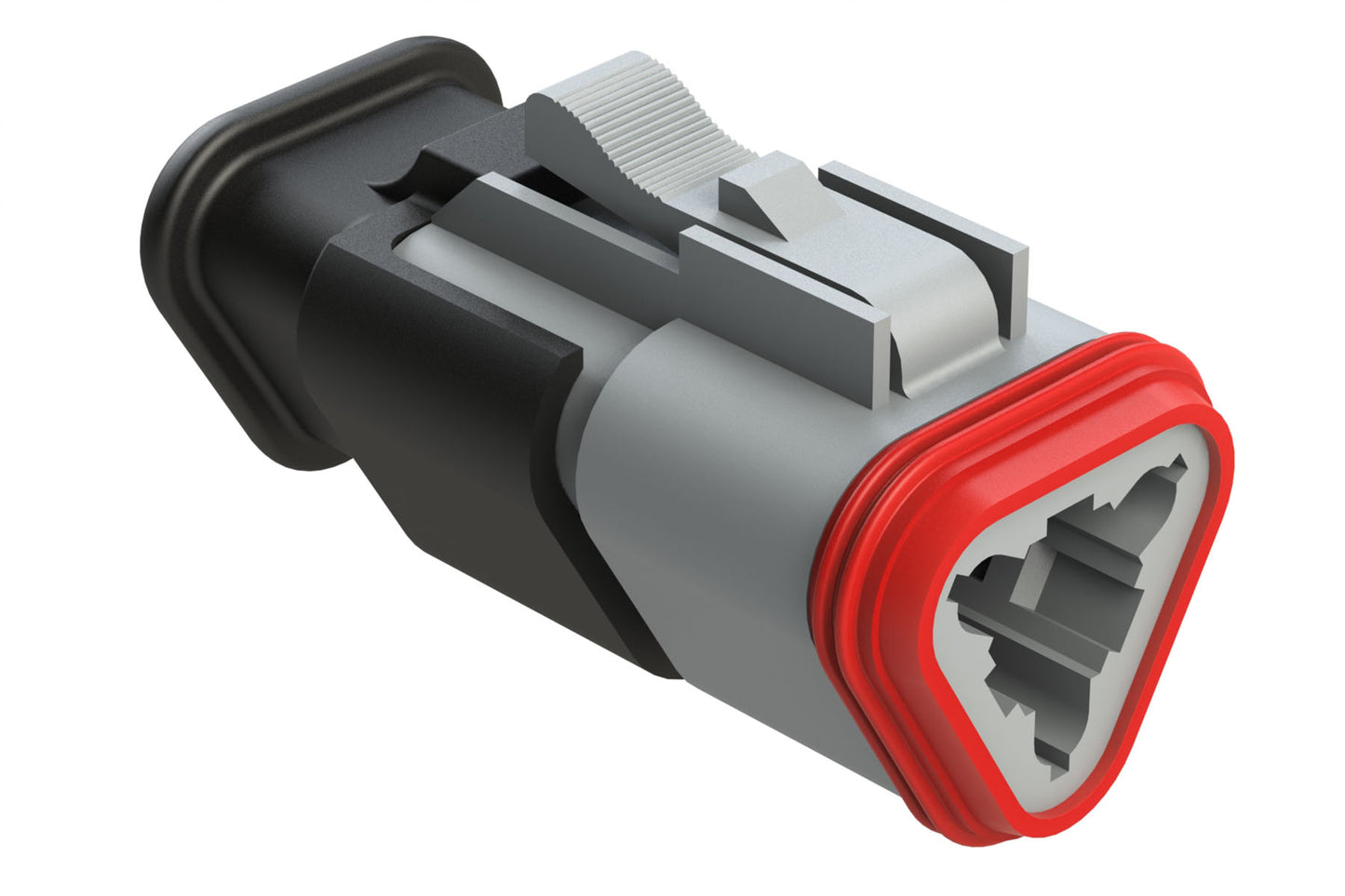 AT06-3S-SR01GRY 3-Way Plug Female Connector with Strain Relief Endcap with Standard Seal, Grey. DT06-3S-E008