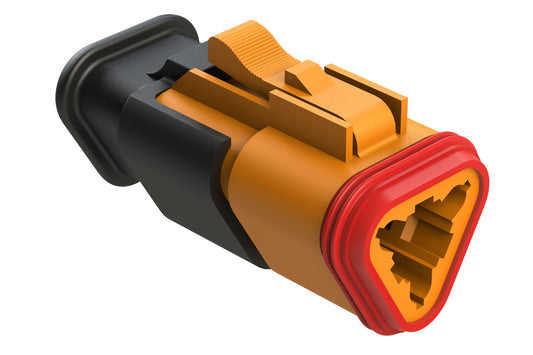 AT06-3S-SR01ORG 3-Way Plug Female Connector with Strain Relief Endcap with Standard Seal, Orange