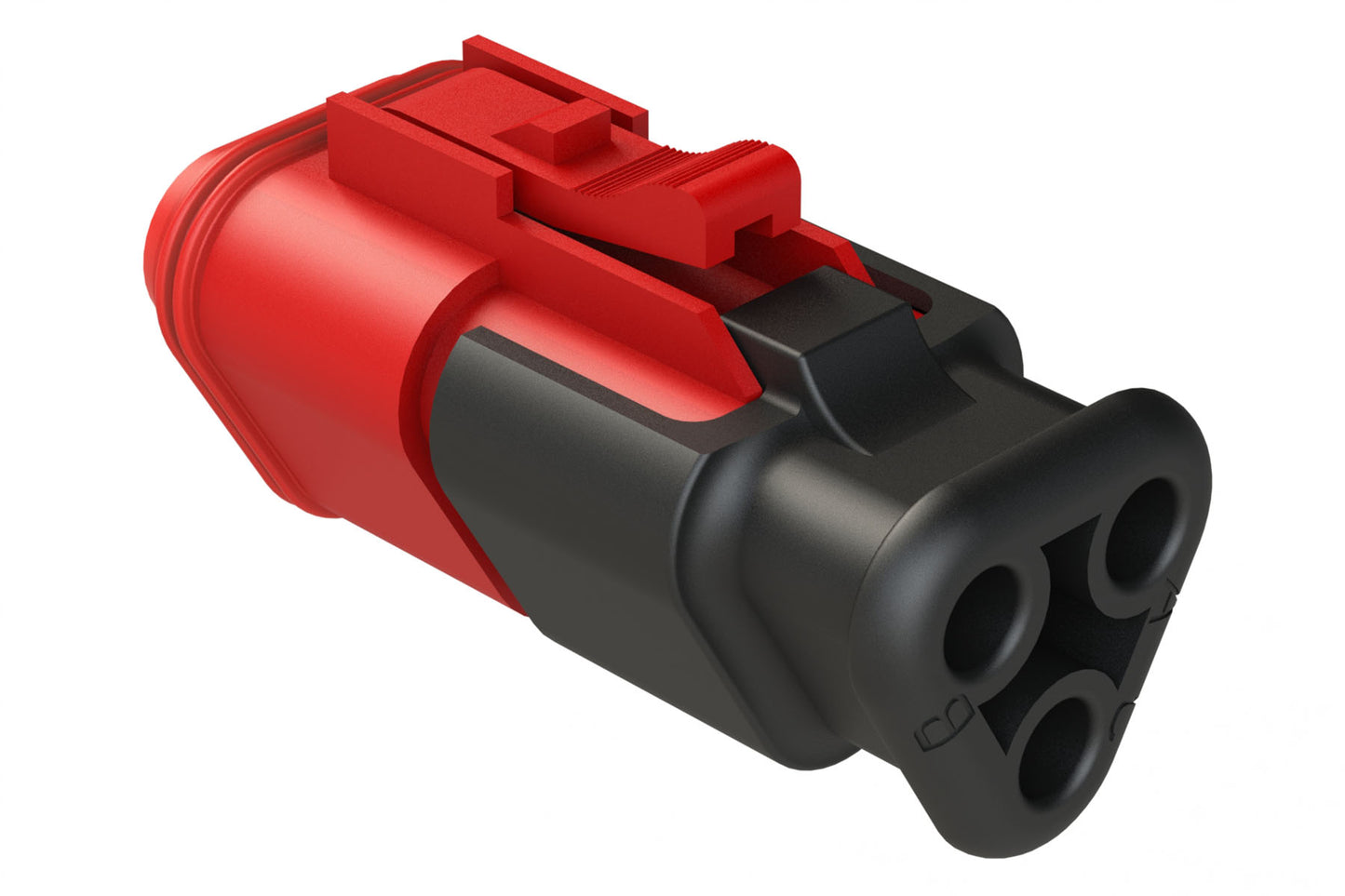 AT06-3S-SR02RED 3-Way Plug Female Connector with Strain Relief Endcap, and Reduced Seal, Red