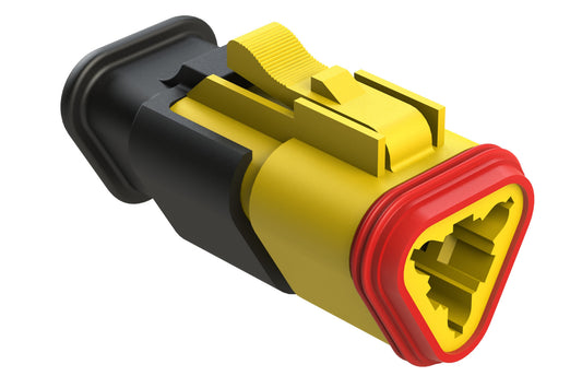 AT06-3S-SR02YEL 3-Way Plug Female Connector with Strain Relief Endcap, and Reduced Seal, Yellow