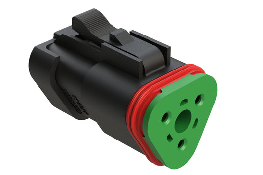 AT06-3S-SS01BLK 3-Way Plug, Female Connector with Solid Rear Grommet and Endcap, Wedgelock included, Black