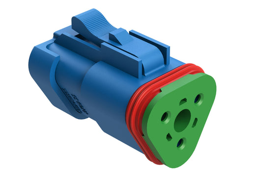 AT06-3S-SS01BLU 3-Way Plug, Female Connector with Solid Rear Grommet and Endcap, Wedgelock included, Blue