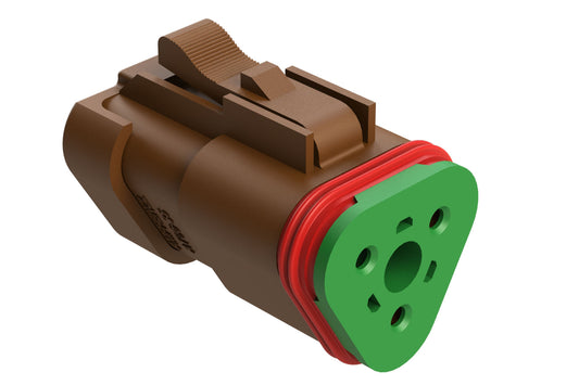 AT06-3S-SS01BRN 3-Way Plug, Female Connector with Solid Rear Grommet and Endcap, Wedgelock included, Brown