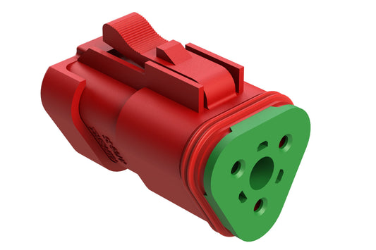 AT06-3S-SS01RED 3-Way Plug, Female Connector with Solid Rear Grommet and Endcap, Wedgelock included, Red