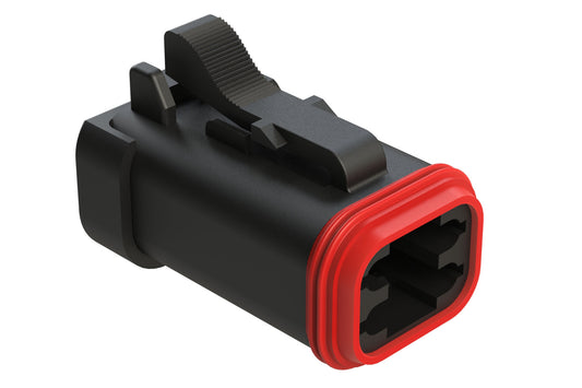AT06-4S-MM01BLK 4-Way Plug, Female Connector with Reduced Diameter Seal (E-Seal) and End Cap, Black. DT06-4S-CE03