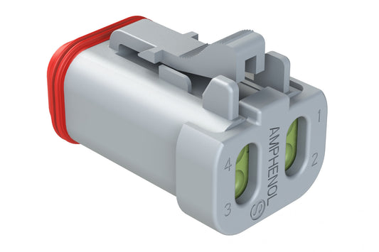 AT06-4S-MM01 4-Way Plug, Female Connector with Reduced Diameter Seal (E-Seal) and End Cap, Grey. DT06-4S-CE01, DT06-4S-CE05