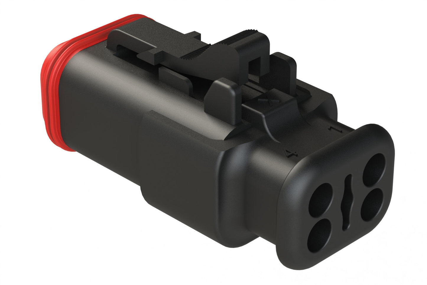 AT06-4S-SR01BLK 4-Way Plug Female Connector with Strain Relief Endcap, Standard Seal, Black. DT06-4S-EP11