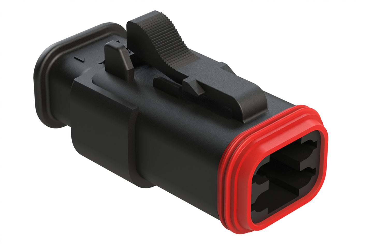 AT06-4S-SR01BLK 4-Way Plug Female Connector with Strain Relief Endcap, Standard Seal, Black. DT06-4S-EP11