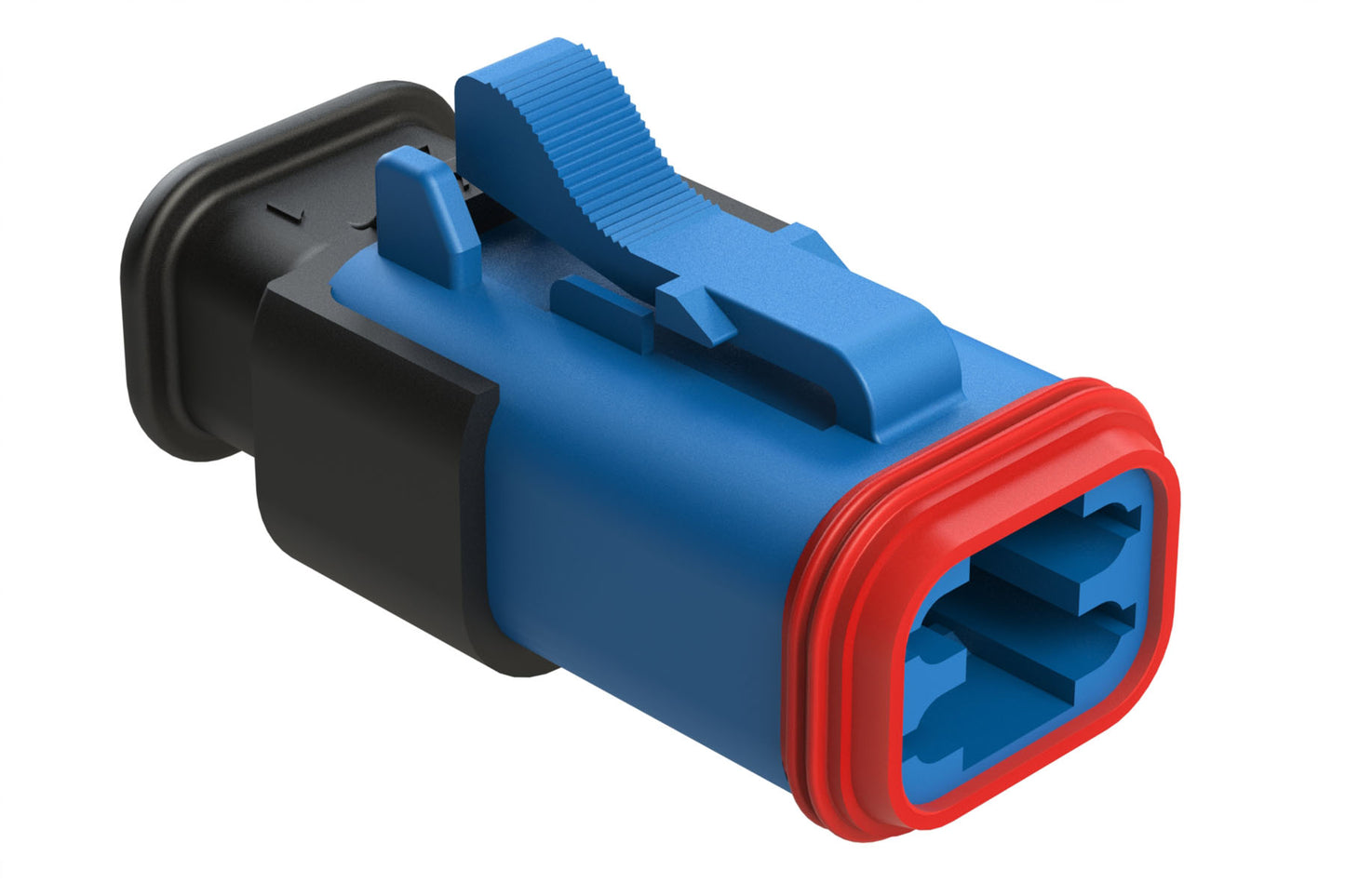 AT06-4S-SR01BLU 4-Way Plug Female Connector with Strain Relief Endcap, Standard Seal, Blue
